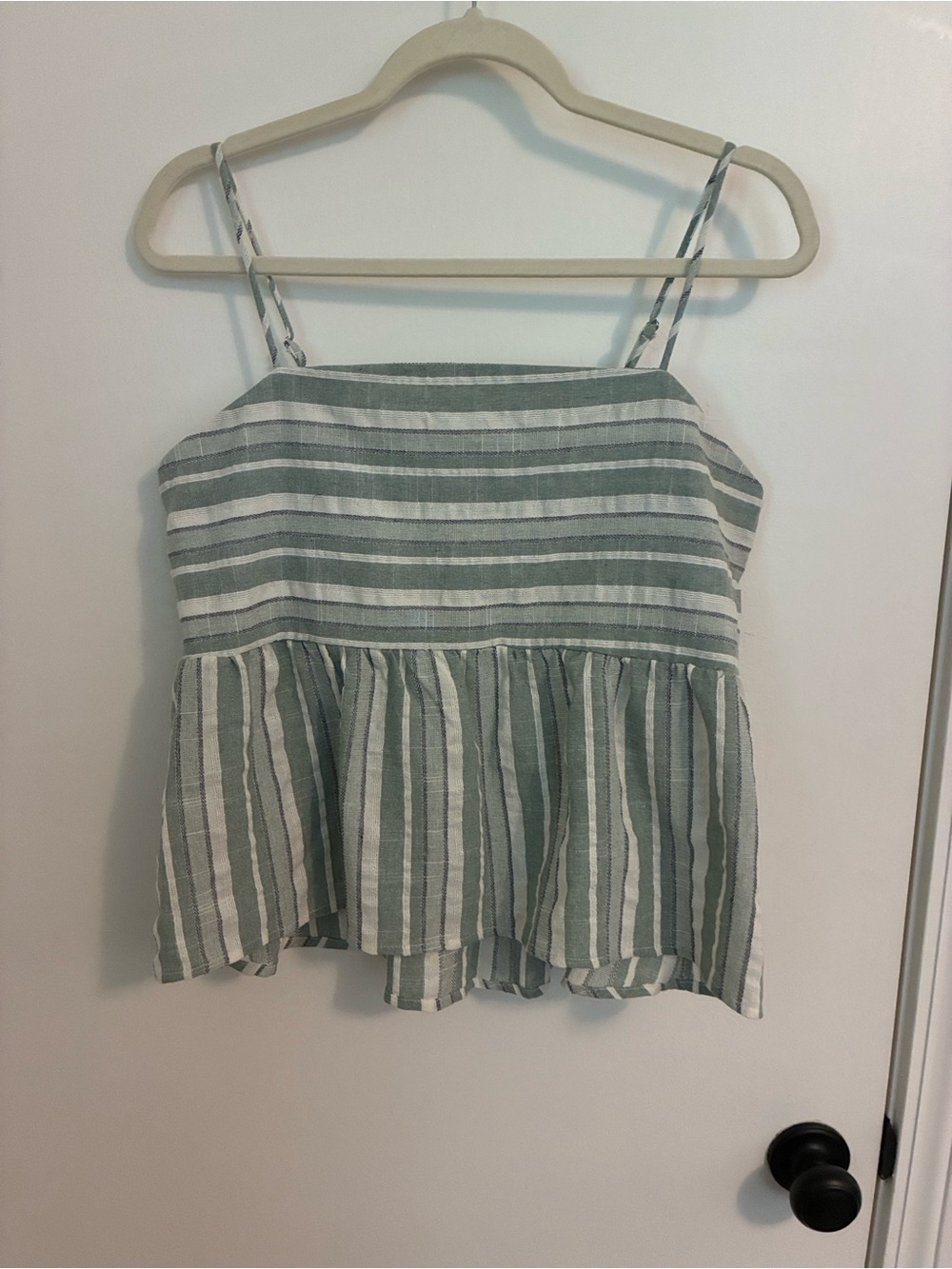 Blu Pepper Striped Green and White Peplum Camisole